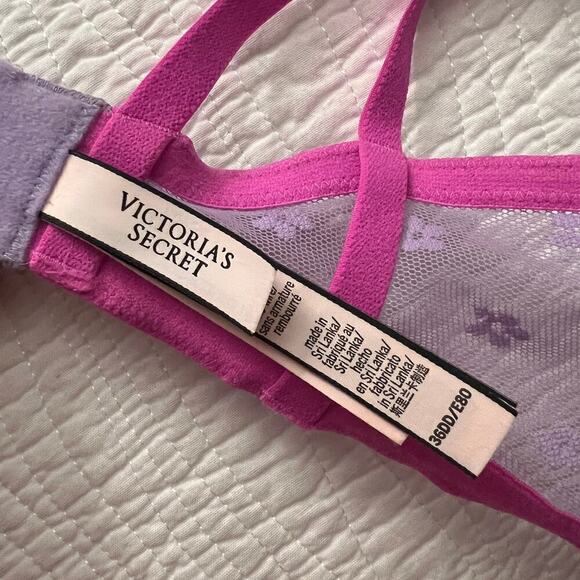 Victorias Secret Padded No-Wire Bra Womans 36DD Strappy Adjustable Lace Purple - Picture 9 of 11